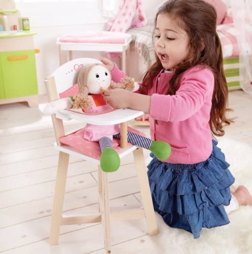 Hape Wooden Highchair For Babydoll| Fits Dolls Up To 20 Inch| Wooden Doll Play Furniture For Kids