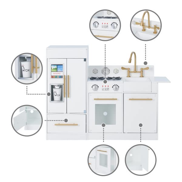 Teamson Kids Little Chef Charlotte Modern Modular Interactive Wooden Play Kitchen with Refrigerator, Stove and Sink in White wit
