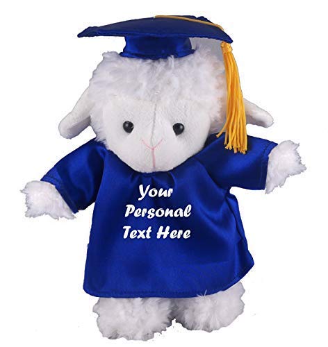 Plushland Plush Stuffed Animal Toys 8 Inches Present Gifts for Graduation Day  Personalized Text  Name or Your School Logo on Gown  Best for Any Grad School Kids (New Graduation Sheep Blue Gown)