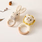 Wooden Baby Rattle Crochet Bunny and Lion Baby Toys Handmade Newborn Toy Early Development Grips Stuffed Animal Organic Rattle (