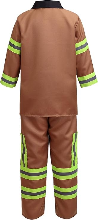 Yolsun Tan Fireman Costume For Kids, Boys' And Girls' Firefighter Dress Up (7 Pcs) 8-9 Years