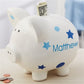 Personalization Universe Ceramic Piggy Bank For Kids, Baby Boy Polka Dots & Stars Design, Customizable With Any Name, Perfect Mo