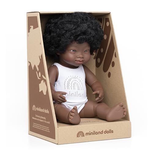 Miniland Doll 15'' African With Down Syndrome Girl (Box) - Made In Spain, Anatomically Correct, Quality, Inclusion
