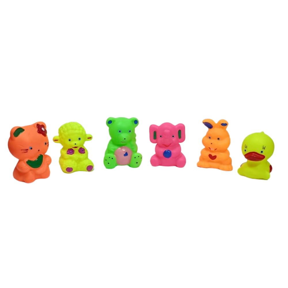 Pikku Toys Chu Chu Toys For Baby Squeezy Toys For Kids 6 Pcs Baby Bath Animal Set, Muilticolour