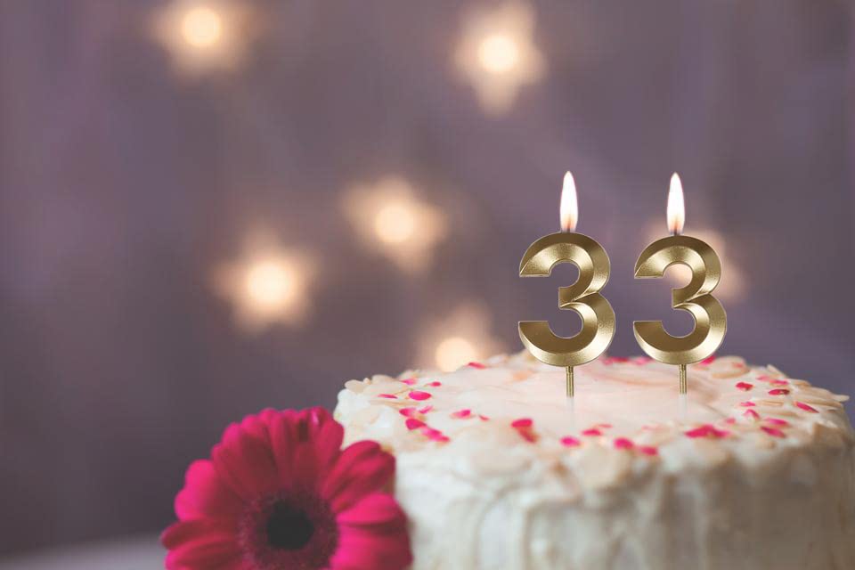 Bailym 33rd Birthday Candles, Glitter Gold Cake Topper, 1.3 Inch, Synthetic Wax for Party Decorations