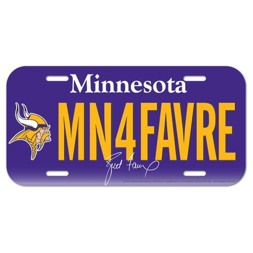 Wincraft NFL Minnesota Vikings Brett Favre License Plate, Team Color, One Size
