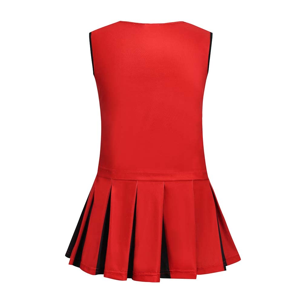 Lmyove Cheerleader Costume For Girls, Cheerleading Outfit For Kids With Pom Pom, Child Halloween Costume Dress Uniform, Red & Bl