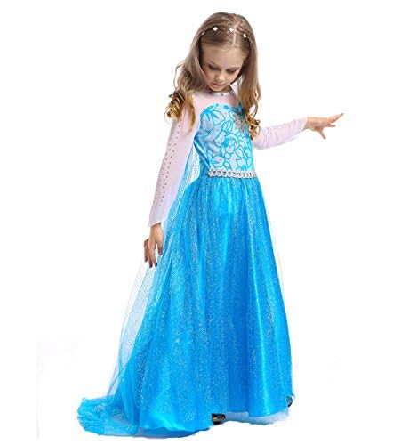 Sototoo Elsa Costume Long Sleeves Princess Dress Queen White Costume Cosplay Dress Up With Accessories Halloween (Blue,2-3Years)