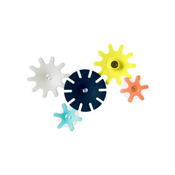 Boon Cogs Baby Bath Toys - Spinning Gear Themed Sensory Baby Toys For Bathtub - Suction Toys For Bathtub Walls - Navy And Yellow - 5 Count - Ages 12 Months And Up