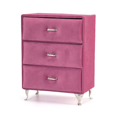 Eledoll 1:6 Dollhouse Furniture Pink Velvet Dresser 3-Drawer Clothes Storage For 12'' Fashion Doll 1/6 Scale Collectible Miniatu