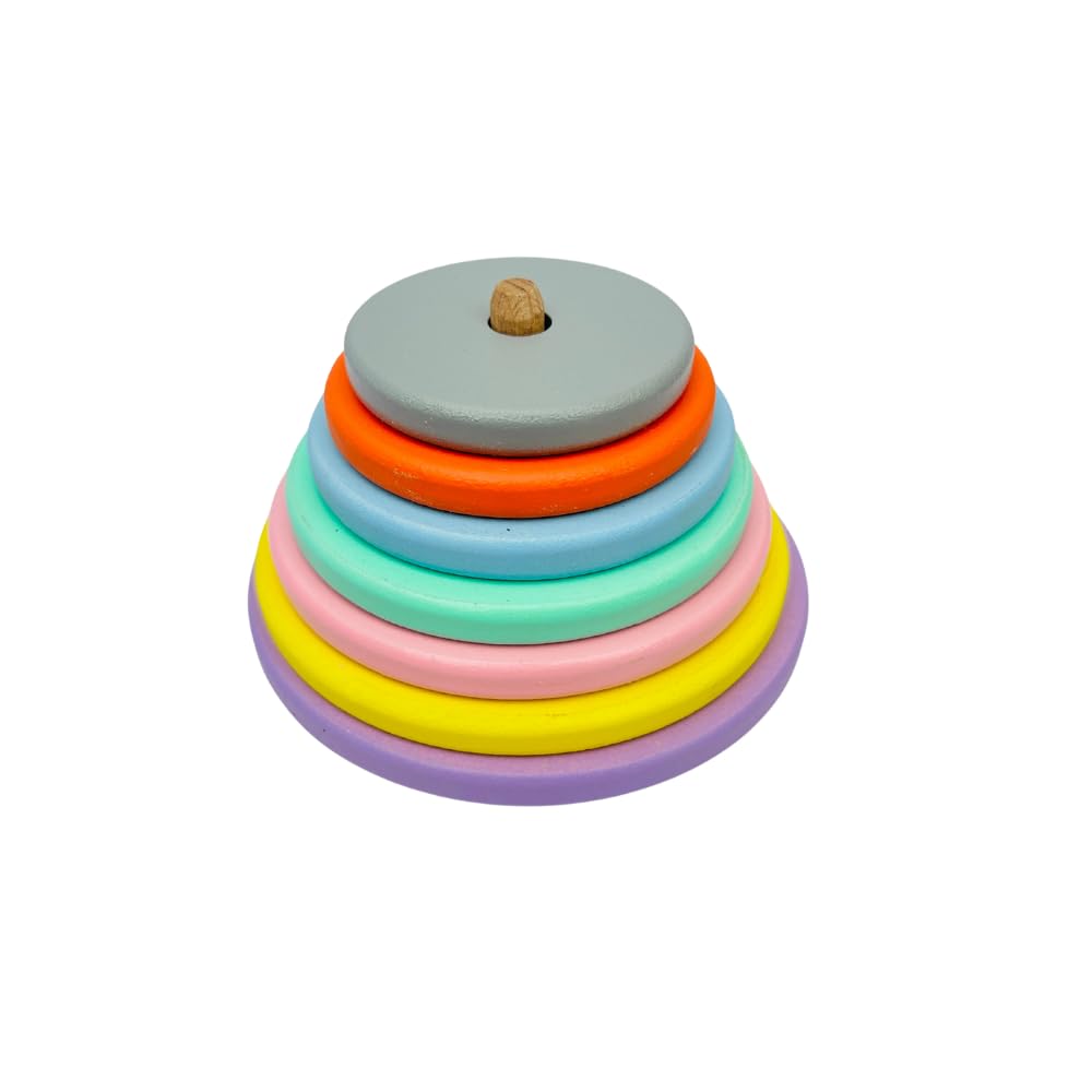 Toyed Wooden Graded Tower Puzzle, Colorful Stacking Rings Montessori Toy For Toddlers, Early Learning Circle Tower For HandEye 