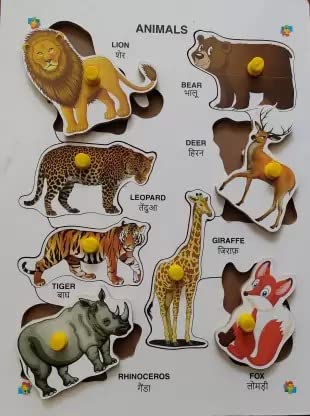 Colorful Educational Knob Wild Animal Wooden Puzzles for Kids_M020