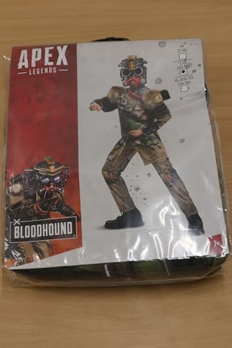 Apex Legends Bloodhound Costume  Video Game Inspired Muscle Padded Jumpsuit and Mask  Child Size Medium (7-8) Green & Tan
