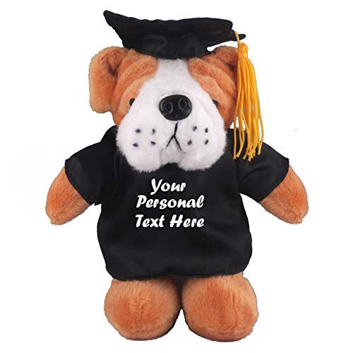 Plushland Plush Stuffed Animal Toys 8 Inches Present Gifts for Graduation Day  Personalized Text  Name or Your School Logo on Gown  Best for Any Grad School Kids (Graduation Bulldog Black Gown)