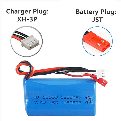7.4V 1500mAh Li-ion Battery JST Plug for HUANQI HQ957 948 848 MJX F45 T23 RC Car Double Horse 9118 RC Helicopter 2 Pack with USB
