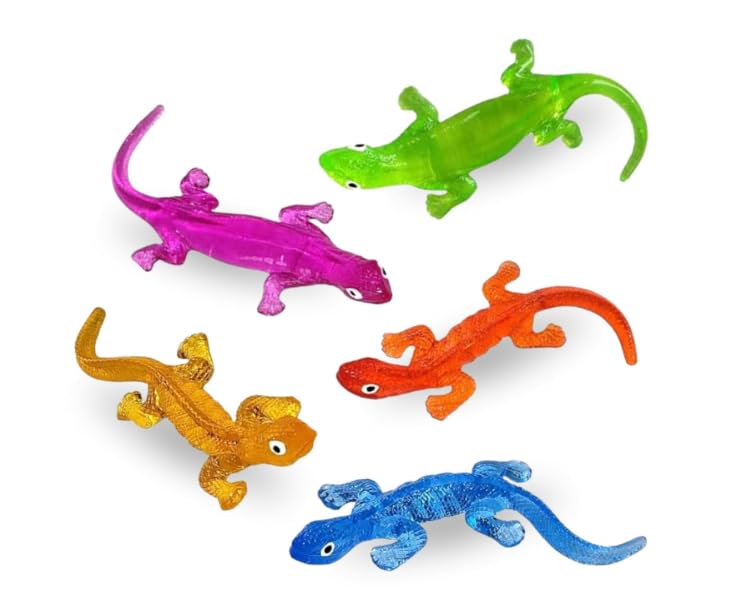 Sticky Lizard Jelly | Stress Relief Squeeze Stretchy Animal | Wall Crawling Party Favours | for Boys and Girls | Multicolour, Pa