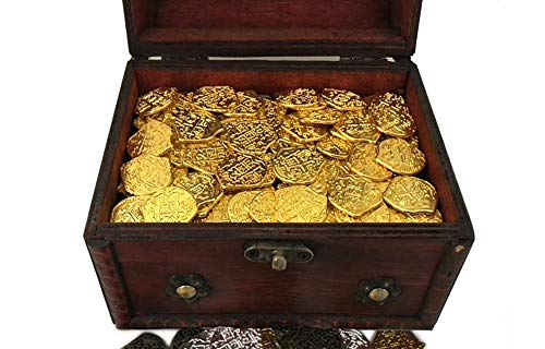 100 Toy Metal Shiny Gold Pirate Coins with Treasure Chest