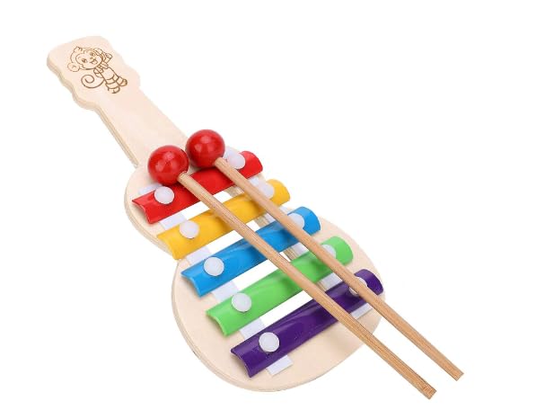 Shamsi Arts Wooden Music Xylophone Guitar Shape Musicaly Toy With 5 Notes For Kids Best Gift Item | Multicolor 1Ps