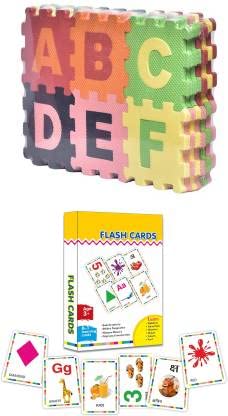 Pancikaa Combo Of Flash Cards 6 In 1 (Alphabet, Varan Mala, Number, Colors, Shapes And Food) And 36 Pieces Mini Interlocking Lea