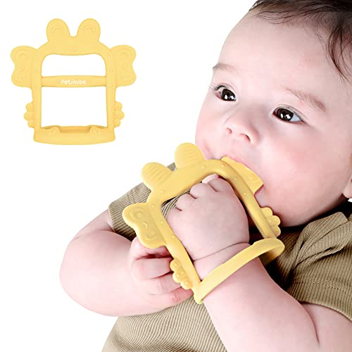 Petinube Anti-Dropping Silicone Baby Wrist Teether Soothing Pacifier For Infants 3+ Months Babies, Pack Of 1, Made In Korea (Crab-Elfin Yellow)
