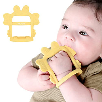 Petinube Anti-Dropping Silicone Baby Wrist Teether Soothing Pacifier For Infants 3+ Months Babies, Pack Of 1, Made In Korea (Crab-Elfin Yellow)