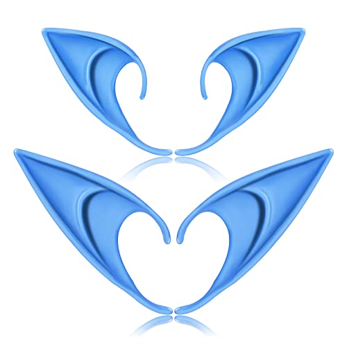 FRESHME Cosplay Accessories Soft Fairy Ears - 2 Pairs Blue Elf Ears Costume Makeup Renaissance Cosplay Dress Up Halloween Access