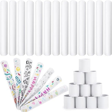 LovesTown 48PCS Slap Bracelets White, Party Slap Bracelets DIY Wrist Bands Bulk Blank Snap Band for Kids Birthday Party Favors S