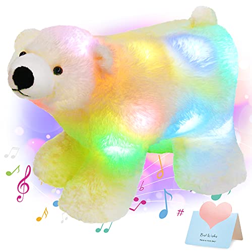 Glow Guards Musical Light up Polar Bear Stuffed Animal Singing Soft Plush Toy with LED Night Lights Nursery Songs Glow Bedtime P