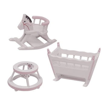 1 Set Children'S Room Furniture Mini Cradle Wooden Dollhouse Furniture Wooden Mini Nursery Cradle Miniature Rocking Horse Chair 