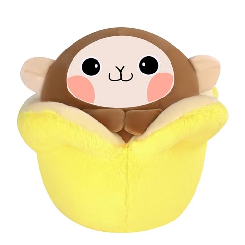 Playnics Large Banana Monkey Plush Pillow Stuffed Animal Toy,Big Size Cute Soft 12 Fat Kawaii Hugging Cuddle Plushie,Gift For Ki