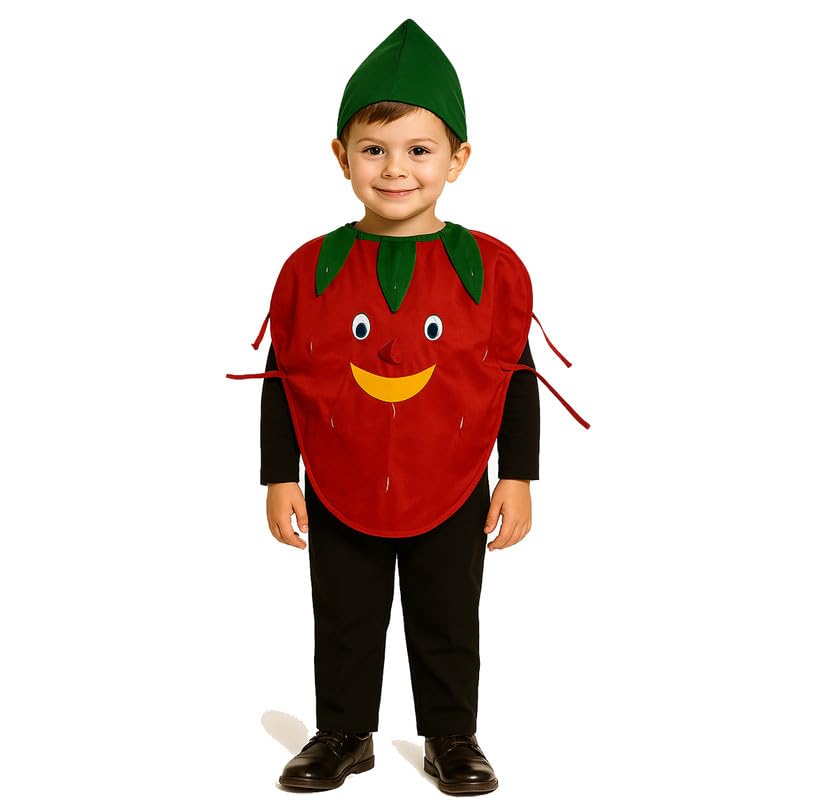 Fancydresswale Strawberry Fancy Dress Costume For Kids | Free Size 2-10 Years | School Functions, Fancy Dress Competitions, Them
