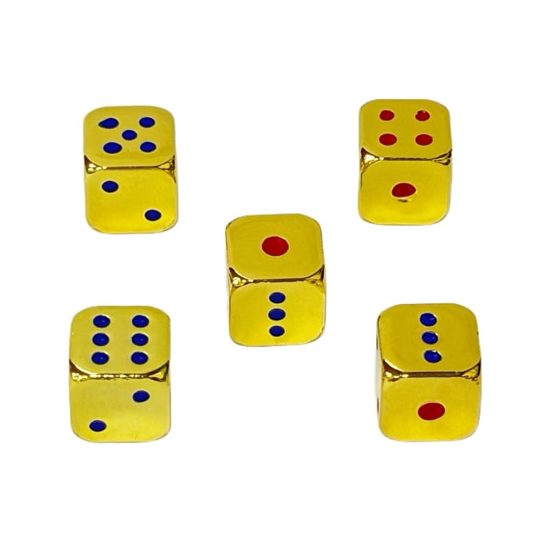 Oeaya 5 Pieces 6-Sided Dice 13Mm Solid Metal Game Dice Set Zinc Alloy Polyhedral Dice For Board Game (Gold)