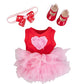 3Pc Pink Heart Valentine'S Day Outfit W Hair Bow - 18' Doll Clothes & Accessories Compatible W American Girl - Vday Set Includes Tutu Dress, Headband, & Red Shoes - Great Gift For Girls & Collectors