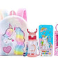 Vendere Unicorn Gift Set For Girls  4In1 Back To School Combo | Includes Furry Unicorn Bag, Geometric Pencil Box, LeakProof 