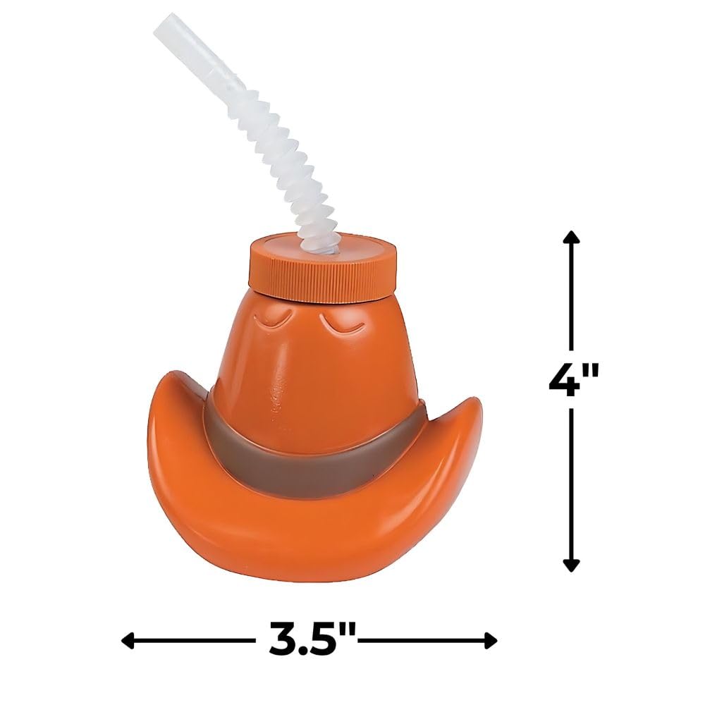 Fun Express Cowboy Hat Cups with Lids & Straws - 15 oz Western Party Cups Kids Birthdays Themed Celebrations & Cowboy Parties -