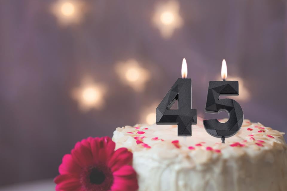 2 inch Black 45 & 54 Birthday Candles, 3D Diamond Number 45th & 54th Cake Topper for Men Women Birthday Party Decorations Theme
