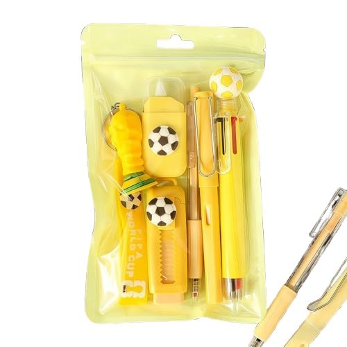 Football Theme Stationery Gift Set 7 Pcs | Pencil, Pen, Eraser, Sharpener & Pouch (Yellow)