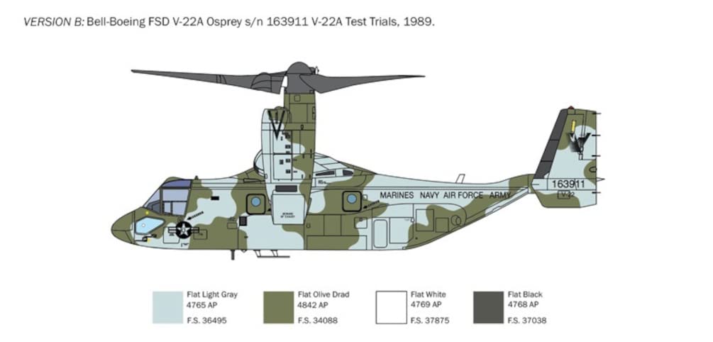 Italeri -1463 V-22 A Osprey, 1:72 Scale, Model Kit, Plastic Model to Assemble, Modeling, Grey, IT1463