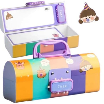Invite Enterprise Plastic Kids Pen & Pencil Box,Suitcase Style Password Lock Pencil Case,Multi-Layer Pencil Box For Kids,Station