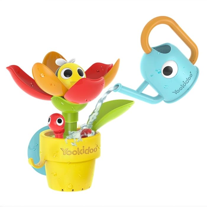 40221 YOOKIDOO Flower Pot - Baby Bath Toy Garden Theme - Bath and Shower Game - Watering Can, Flower, Water Game - Baby Gift fro