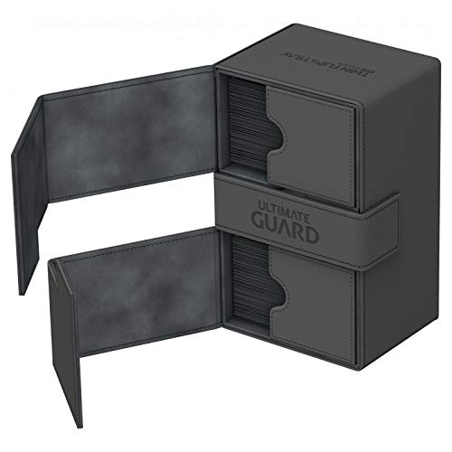 Ultimate Guard Flip 'N' Tray 160+, Deck Case For 160 Double-Sleeved Tcg Cards + Dice Tray, Grey/Grey, Independent Magnetic Closure & Microfiber Lining