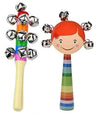 Antlantic Creatio Colorful Wooden Rainbow Baby Handle Jingle Bell Rattle Toys Pack Of 2 (1 10 Bells Ratles & 1 Round Face Rattle