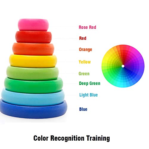 Pioneering Wooden Tower of Hanoi Toy - 8 Rings, Solid Wood, Berry Color