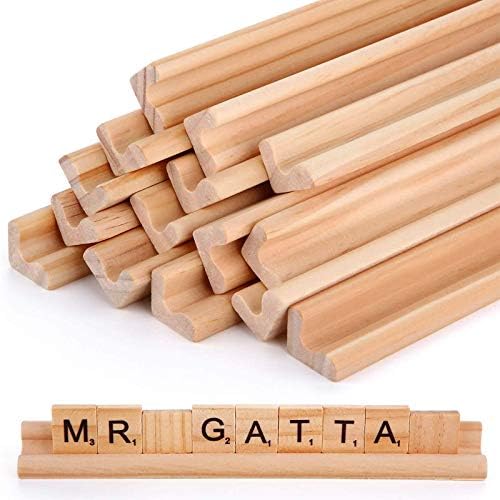 Gejoy 16 Pcs Wooden Tile Holders Letter Tray Racks Replacement Racks Word Tray for Crafts and Game Stands School Students