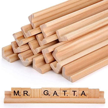 Gejoy 16 Pcs Wooden Tile Holders Letter Tray Racks Replacement Racks Word Tray for Crafts and Game Stands School Students