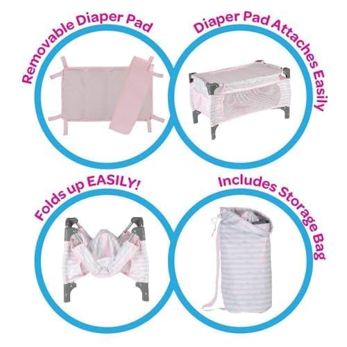 Adora Pack-N-Play Deluxe Baby Doll Crib & Easy To Convert Changing Table Set, Includes Storage Box And Removable Diaper Pad, Hol