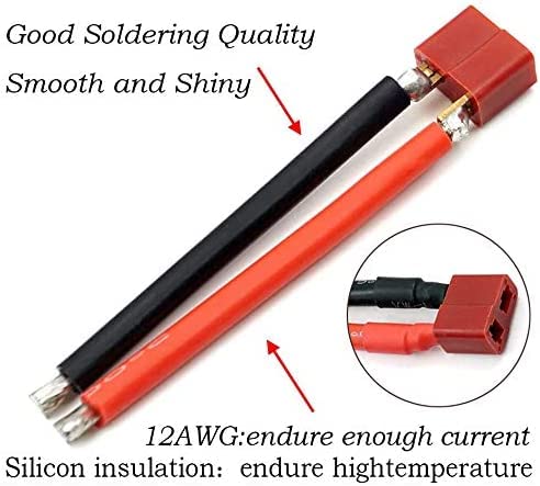 Nuofany 5Pairs T Plug Connector Female & Male with 12AWG 10cm Gauge Silicone for RC Lipo Battery Cable Drone Car
