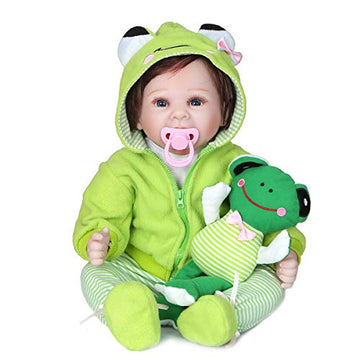 Reborn Baby Girl Boy Dolls Clothes 22 Inch 4 Pcs Sets Green Frog Outfit Fit 20-22' Newborn Dolls Clothes Accessories