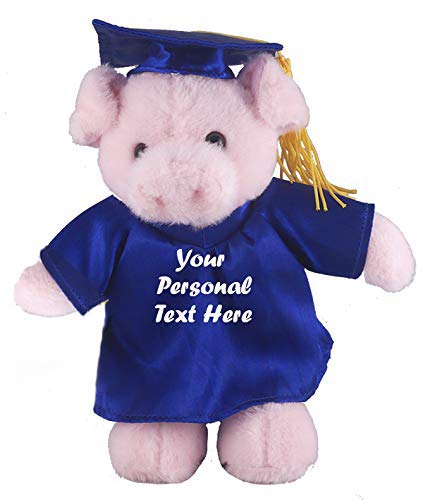 Plushland Plush Stuffed Animal Toys 8 Inches Present Gifts for Graduation Day  Personalized Text  Name or Your School Logo on Gown  Best for Any Grad School Kids (Graduation Pig Blue Gown)