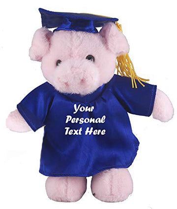 Plushland Plush Stuffed Animal Toys 12 Inches Present Gifts for Graduation Day  Personalized Text  Name or Your School Logo on Gown  Best for Any Grad School Kids (Graduation Pig Blue Gown)